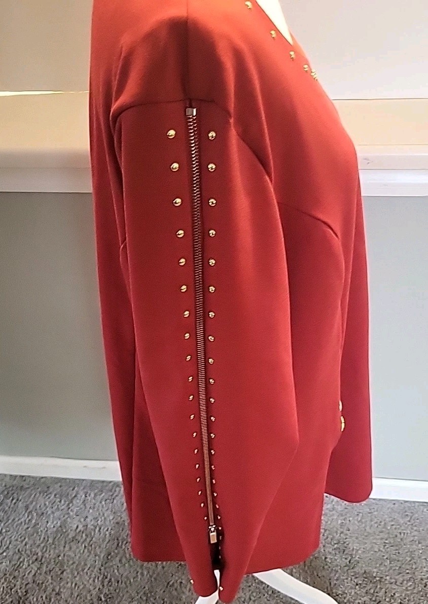 PLUS SIZE 2xl K.Jordan Brick Red Mini Dress/Tunic Long Sleeve Gold Studded