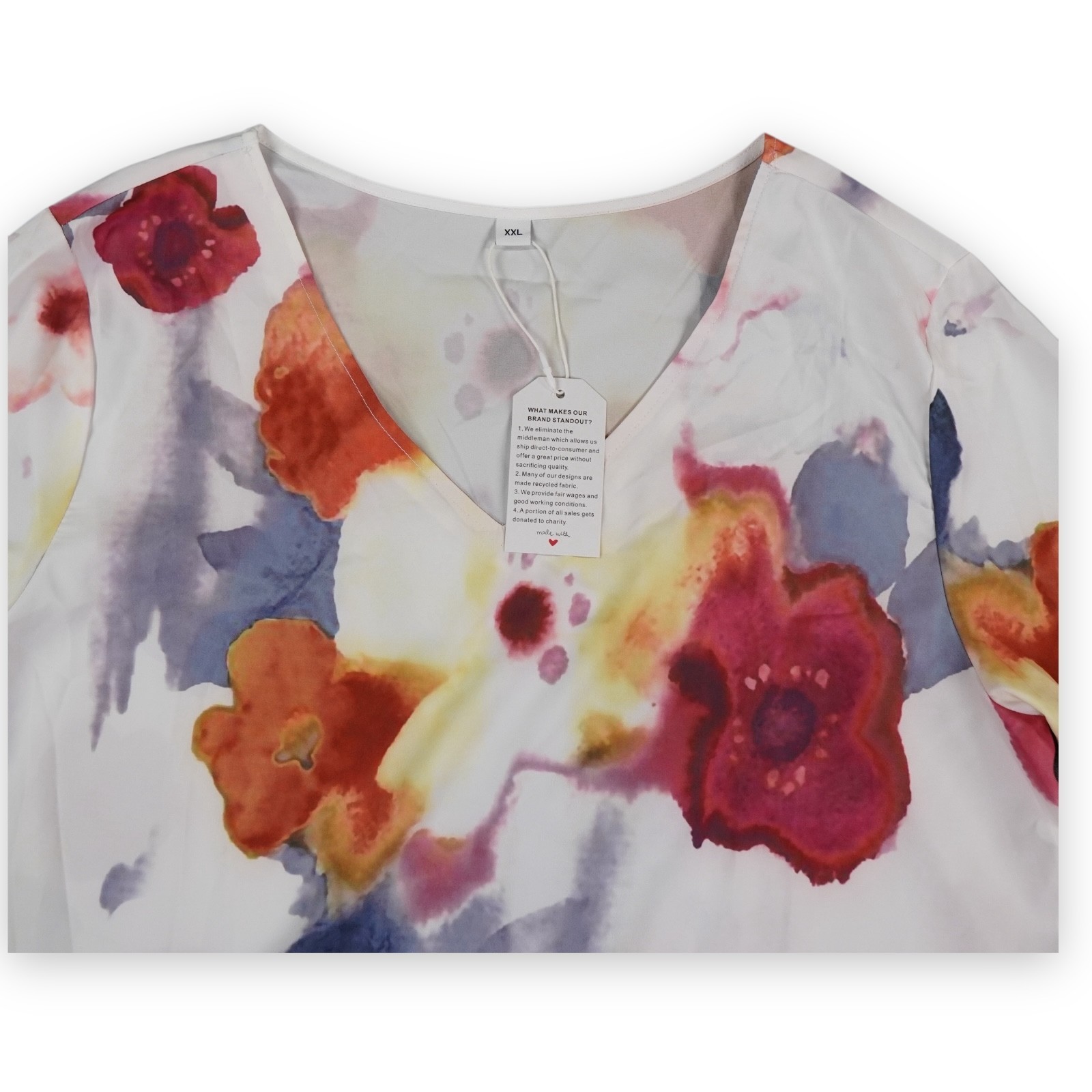 Made with Love Floral Watercolor Tunic Dress 3/4 Ruffle Sleeve Boho Poet – XXL