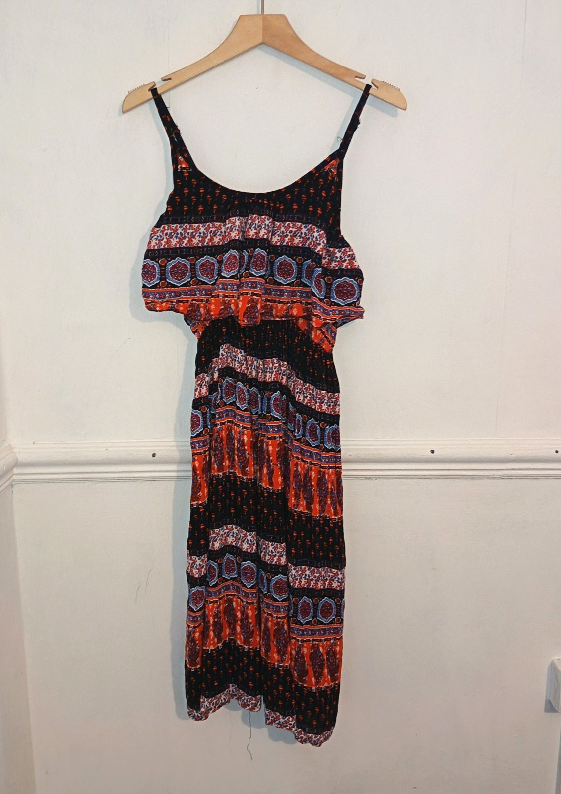 Tru Collection Womens Dress Blue Size L UK 10 12 Red Boho Festival Beach
