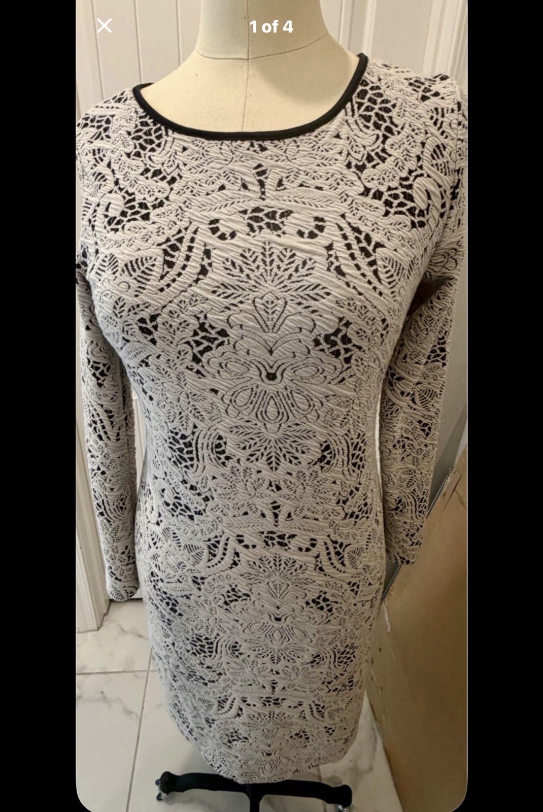Bebe Women’s XL NWT Bebe Black White Bodycon Lace Tribal Jacquard Dress