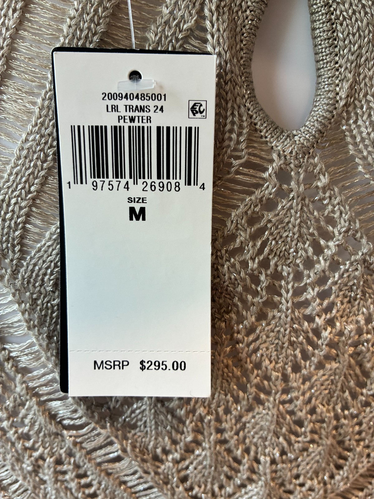 Lauren Ralph Lauren Linen-Blend Knit Sweater Dress Tan Gold Open Work Medium