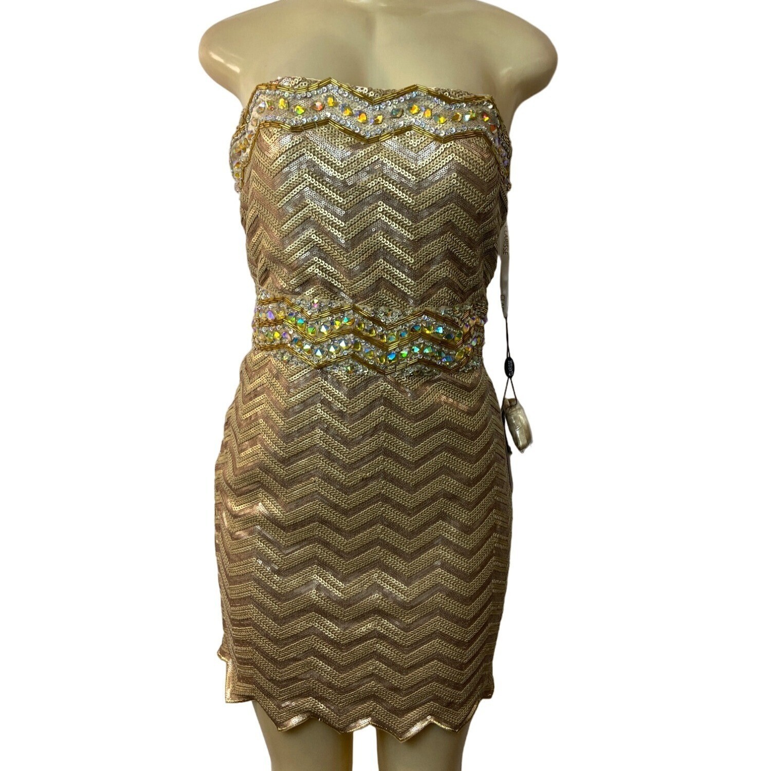 Clarisse Women’s Gold Sequined Bodycon Strapless Dress Sz 15/16 (EUR 46/47) – N