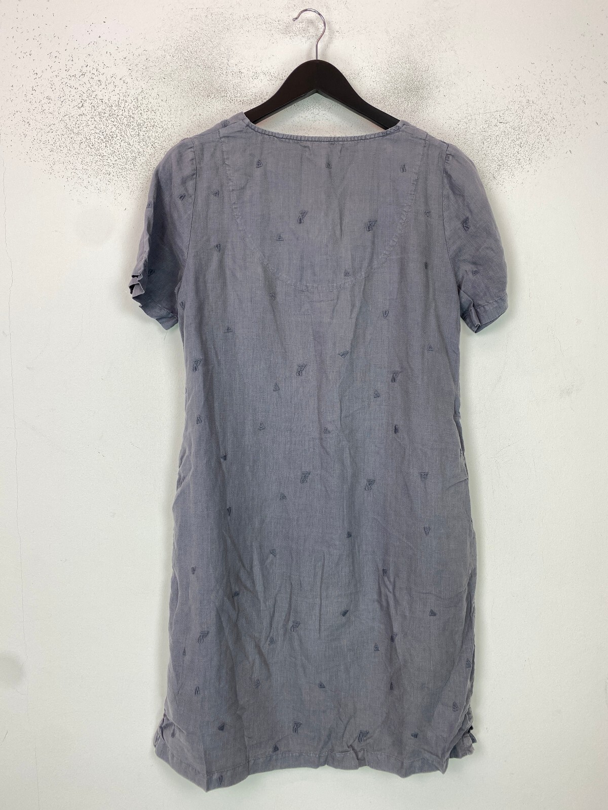 White Stuff Grey Embroidered Knee Length Shift Dress Short Sleeve Pockets UK 10