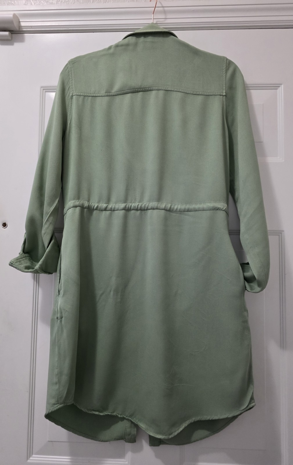 GUESS Green Solid Collared Button-Front Shirt Dress Pockets Long Sleeve, S