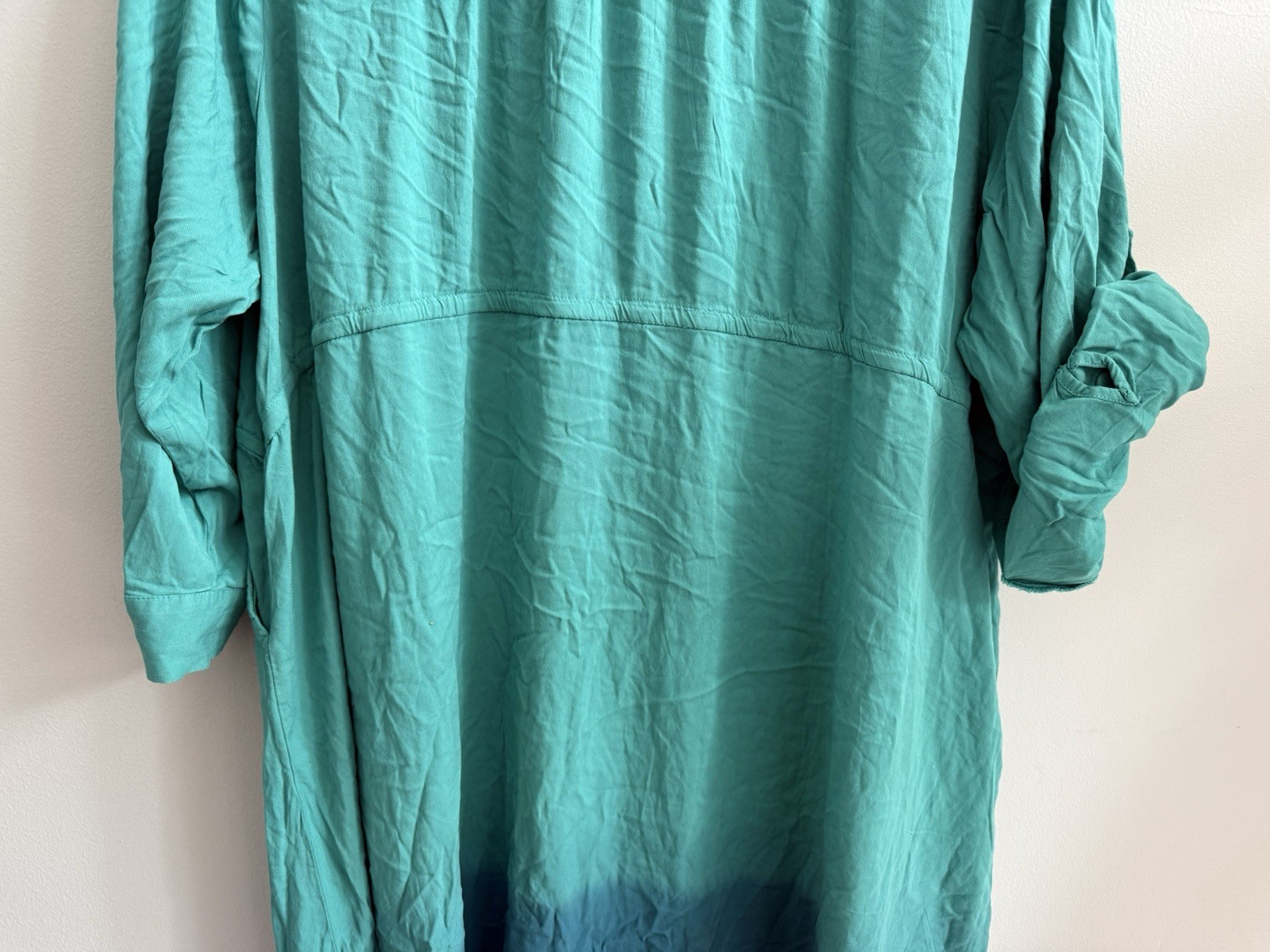 NEW Torrid Dip Dye Zip Front Midi Shirt Dress In Teal & Blue Plus Sz 4X Pockets