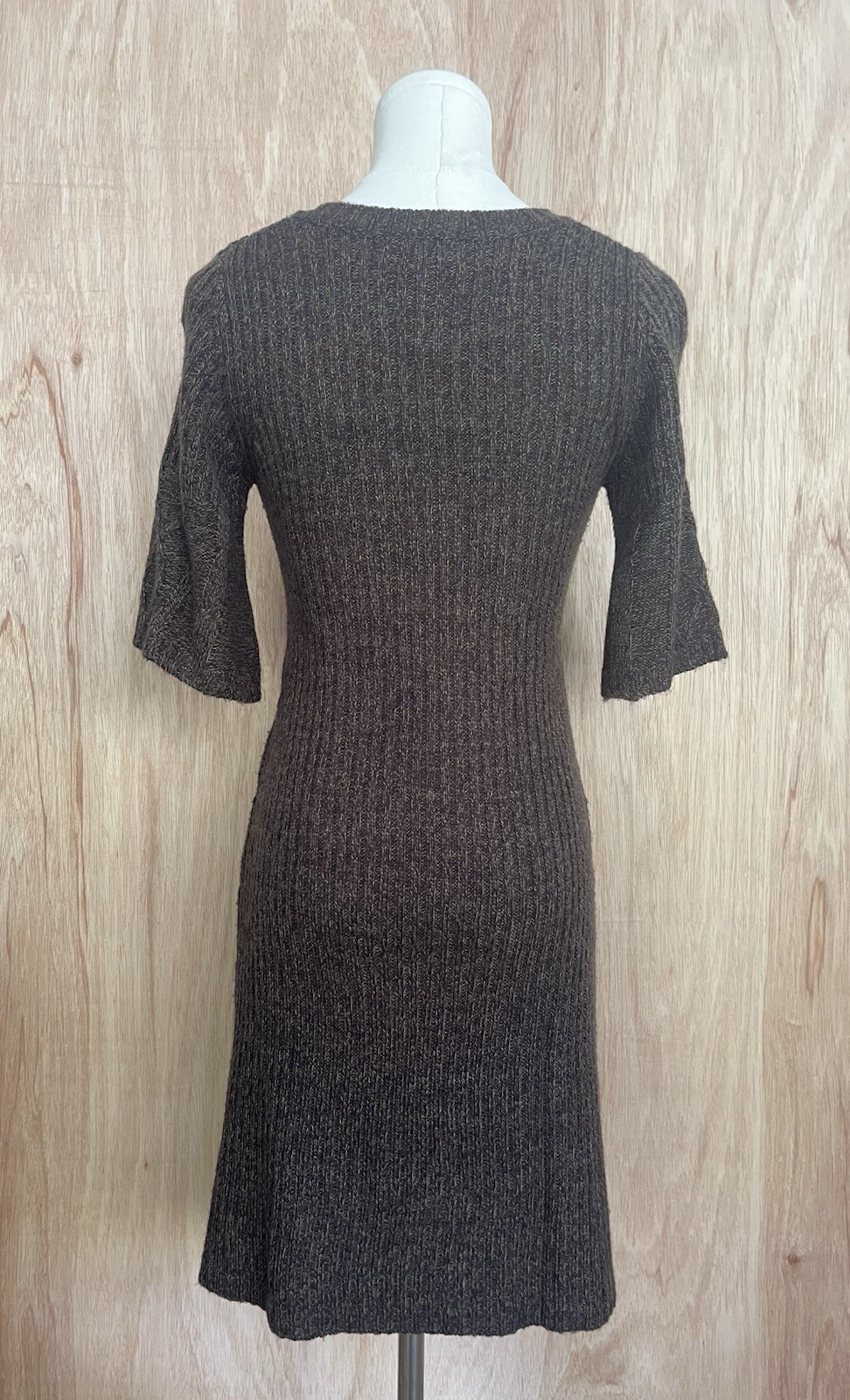 Pink Republic Brown Knit Sweater Bodycon Dress Bell Sleeve Rib Cable Size S Y2K