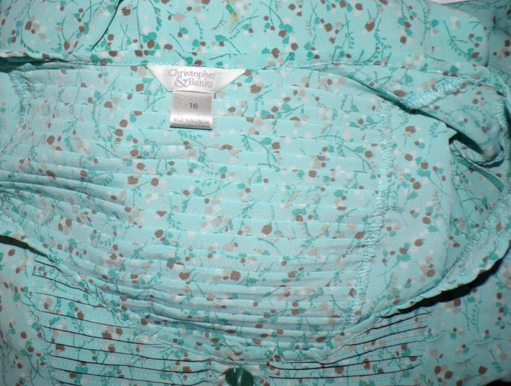 Christopher & Banks pintuck Women water-color light blue button Dress Sz 16 LB2