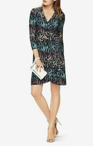 NEW BCBG MAXAZRIA VINTAGE BLUE COMBO ADELE WRAP DRESS ADN63A49/B869A SIZE M