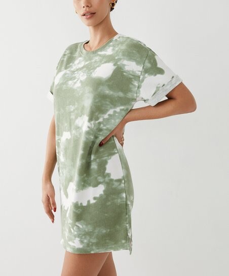True Religion Spellout Green Tie Dye Short Sleeve Tee Dress crew neck SM S M