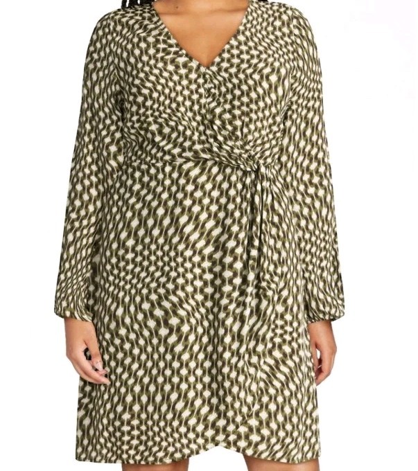 Sz 20 Wrap Dress With Green, Brown And Beige Pattern. NWT By Time And Tru