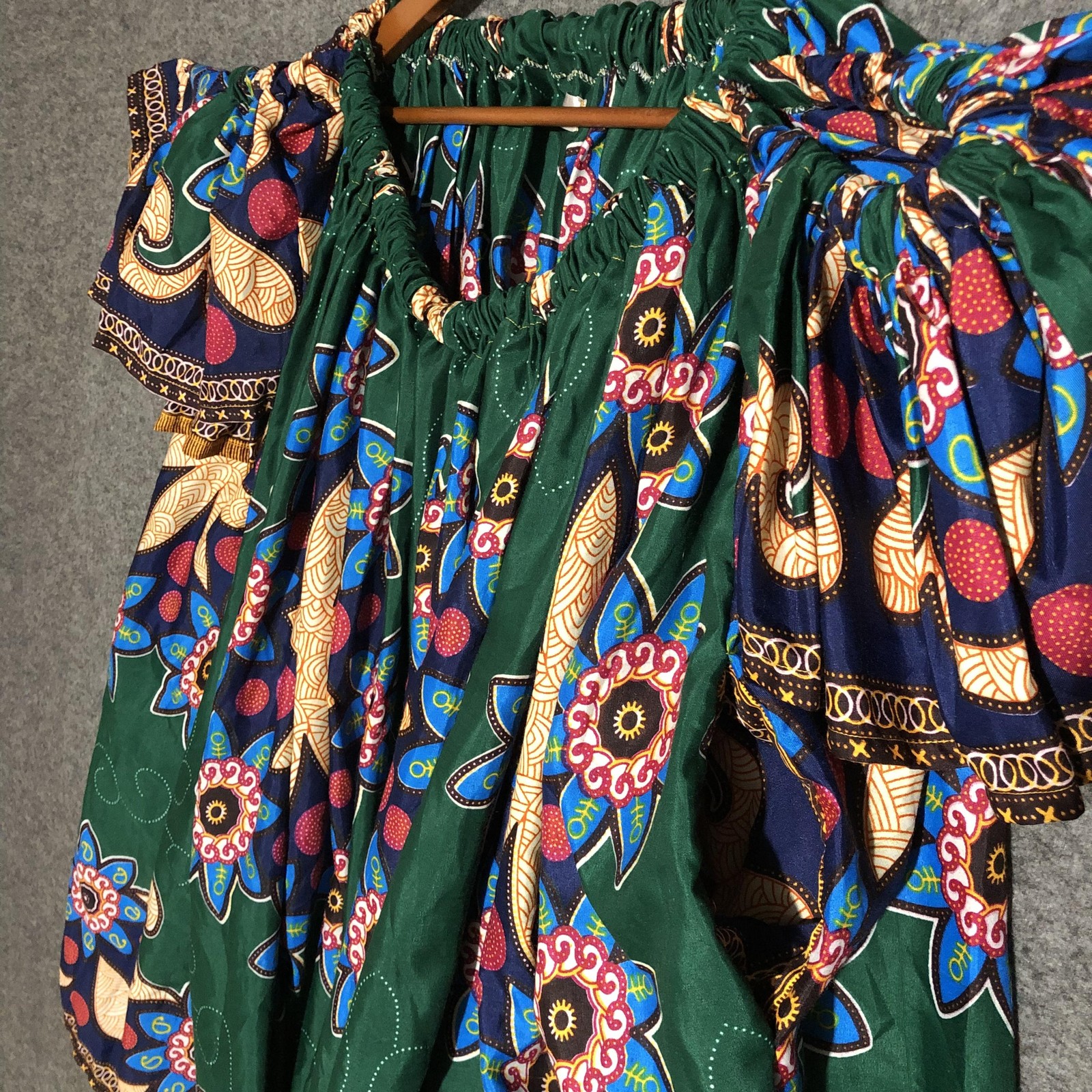 Grass-Fields Dress Womens Plus Size 22 Green Blue African Wax Print Off Shoulder