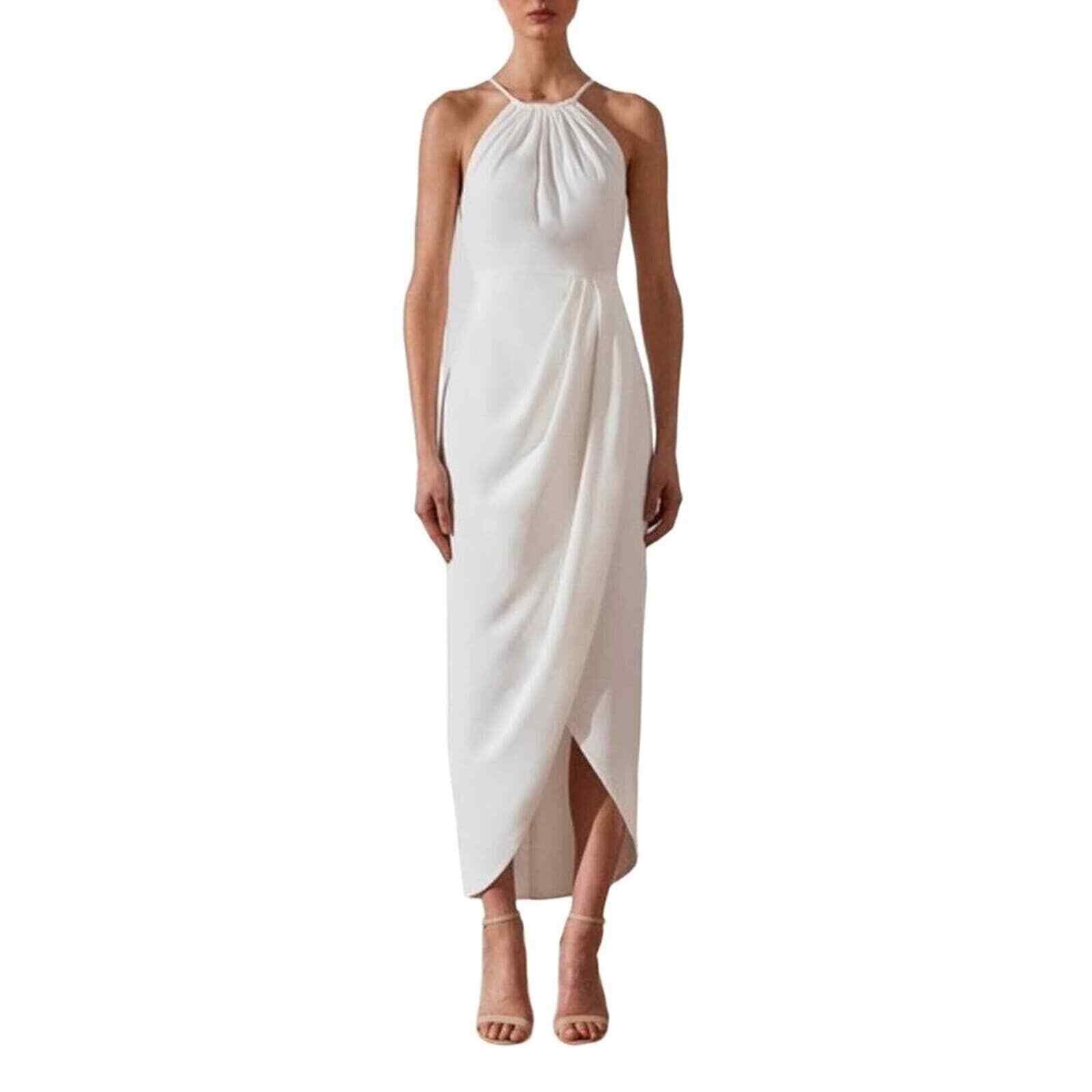 Shona Joy high neck ruched dress ivory size 10 *needs drycleaned NWT