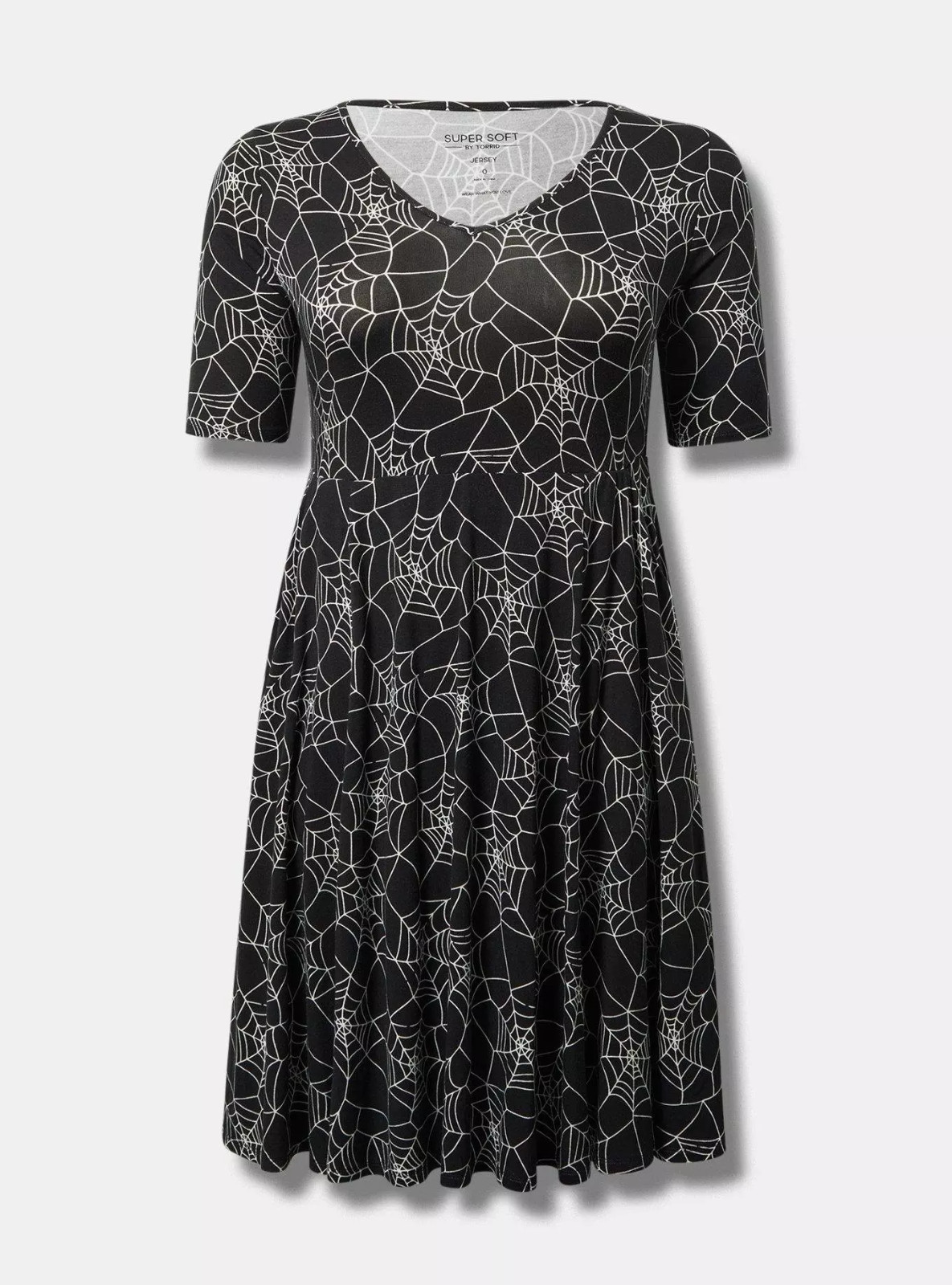 NWT Womens Torrid Black Web Design Mini Super Soft Skater Dress Size 1 1X 14-16