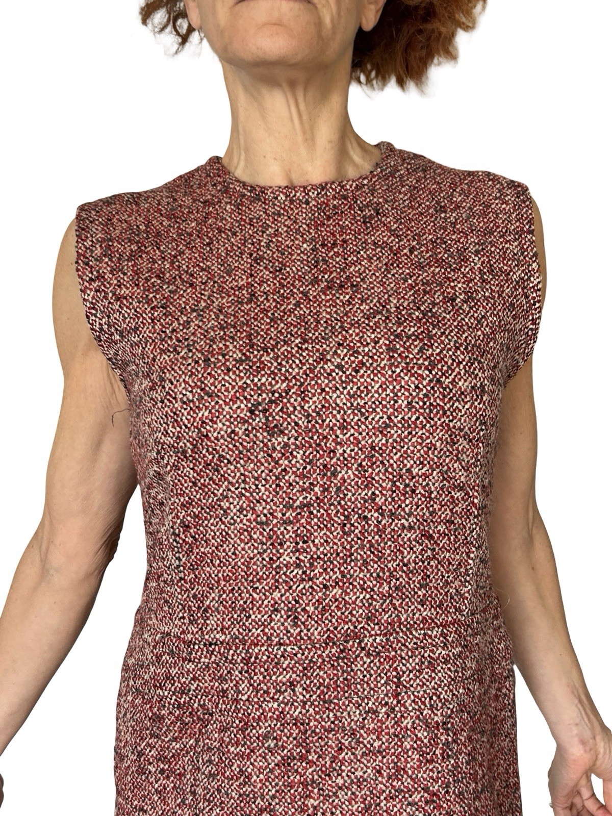 Cacharel Red Tweed Wool Alpaca Dress Sleeveless Shift Sheath Italy Women’s 6