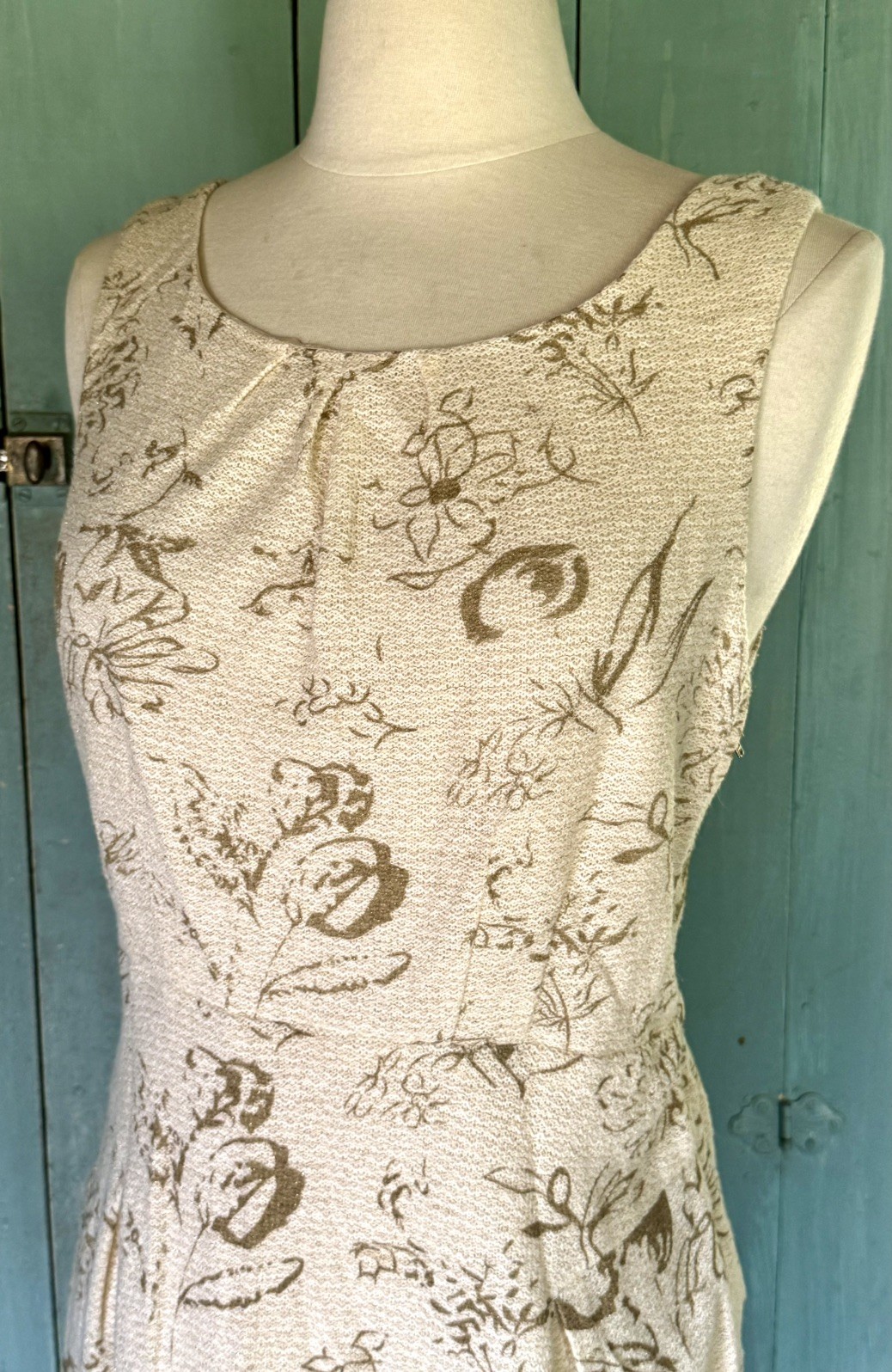 Moulinette Soeurs Sheath Dress Brocade Jacquard Cream Gold Peplum Open Back 6