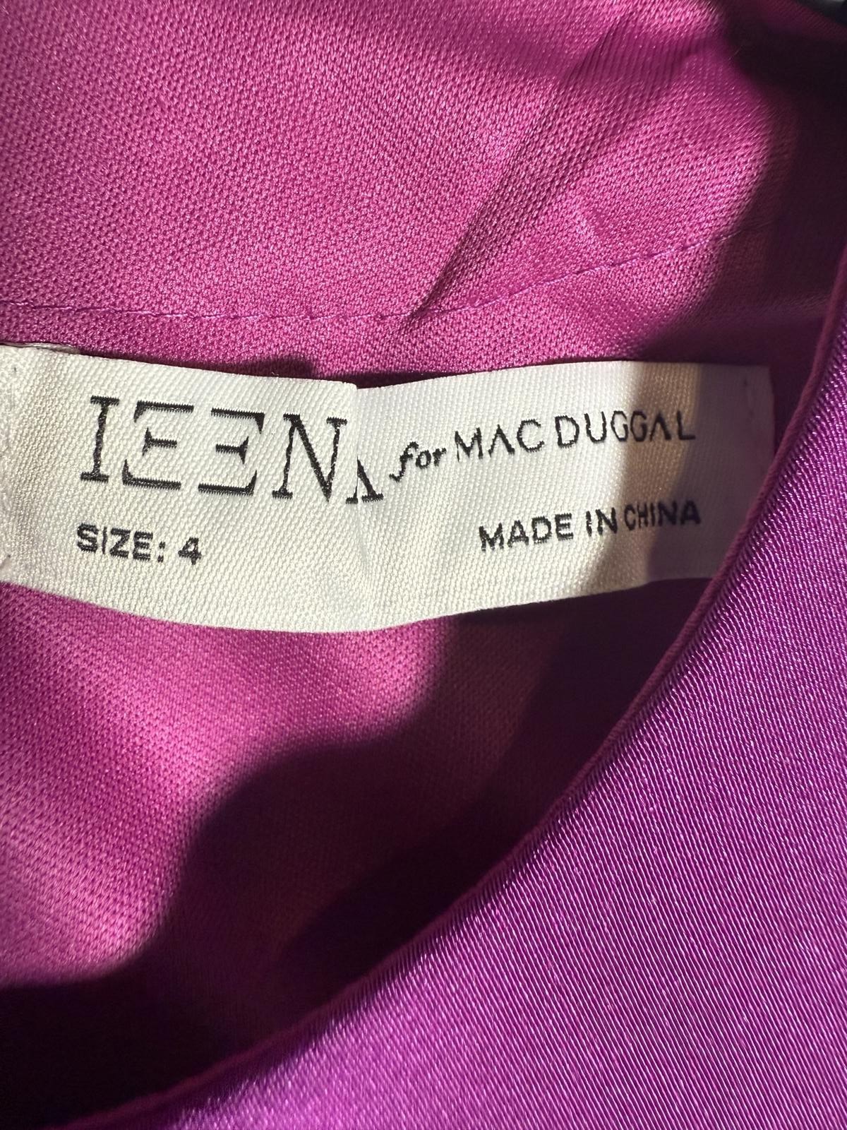 NWT Mac Duggal 55805 Purple Feather Hem High Neck Trapeze Dress Size 4