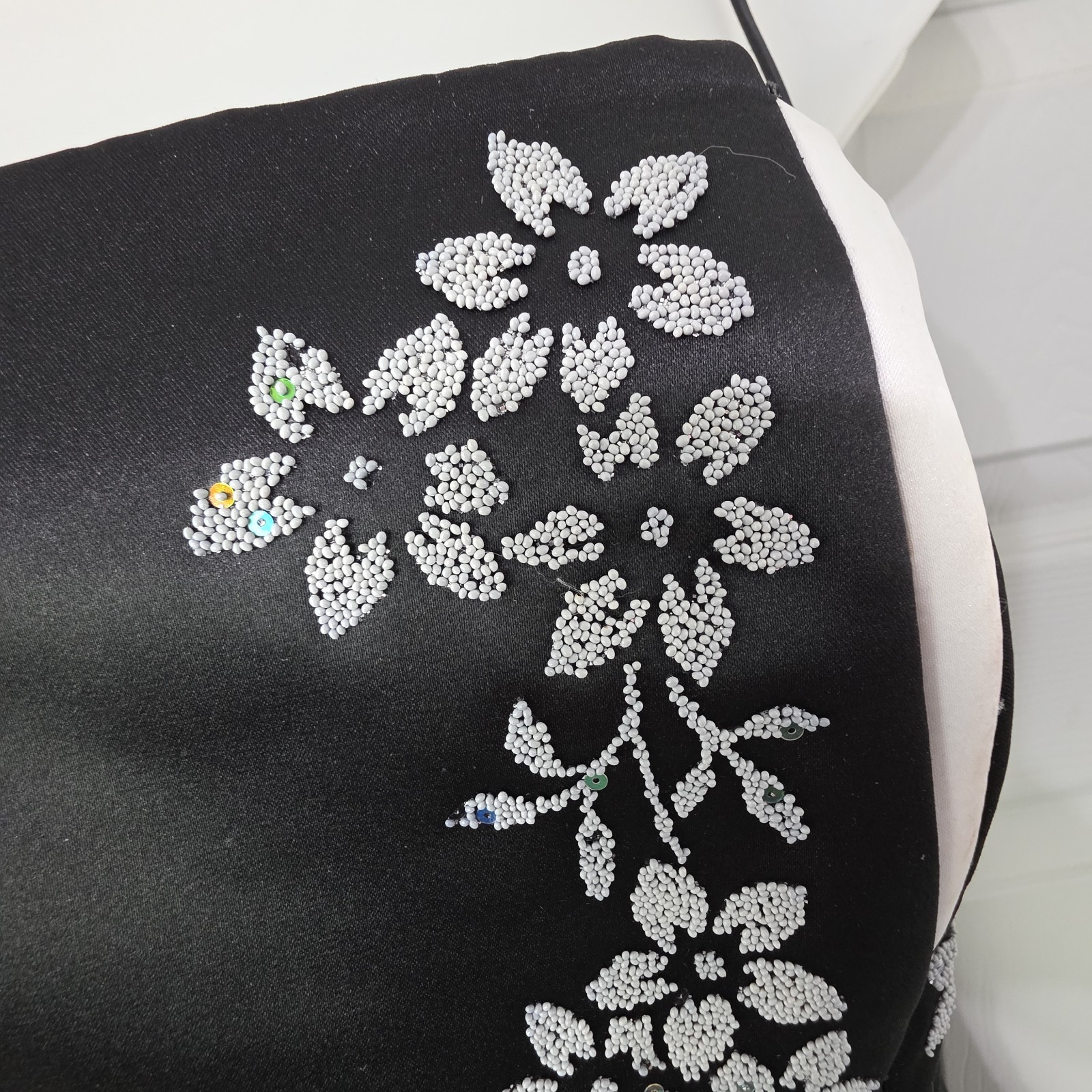 Vtg Y2K Corset Lace Floral Bead Whimsigoth Goth Black White Lrg Gown Dress Prom