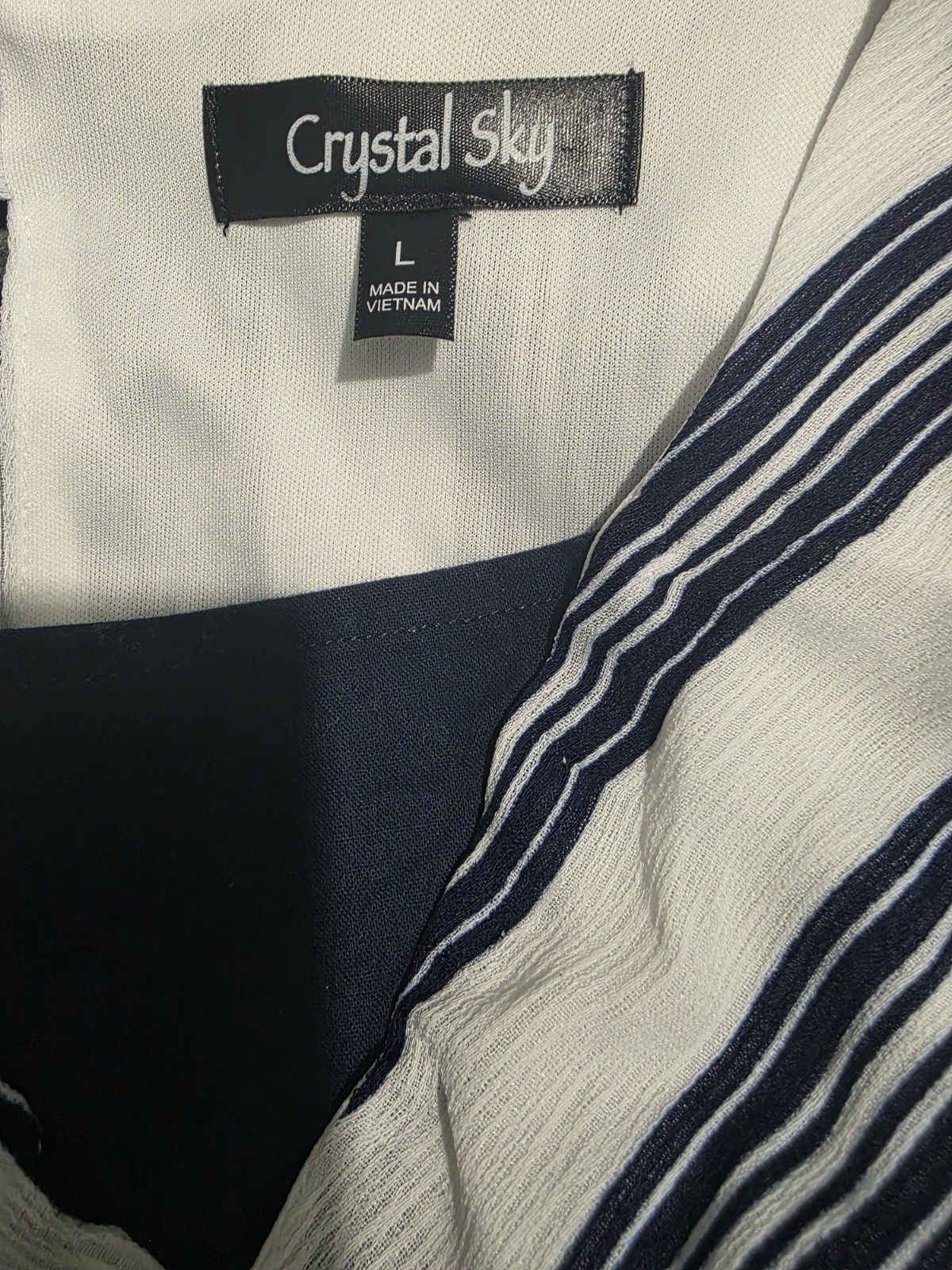 Crystal Sky White/Blue Striped V-Neck Sleeveless dress, size L