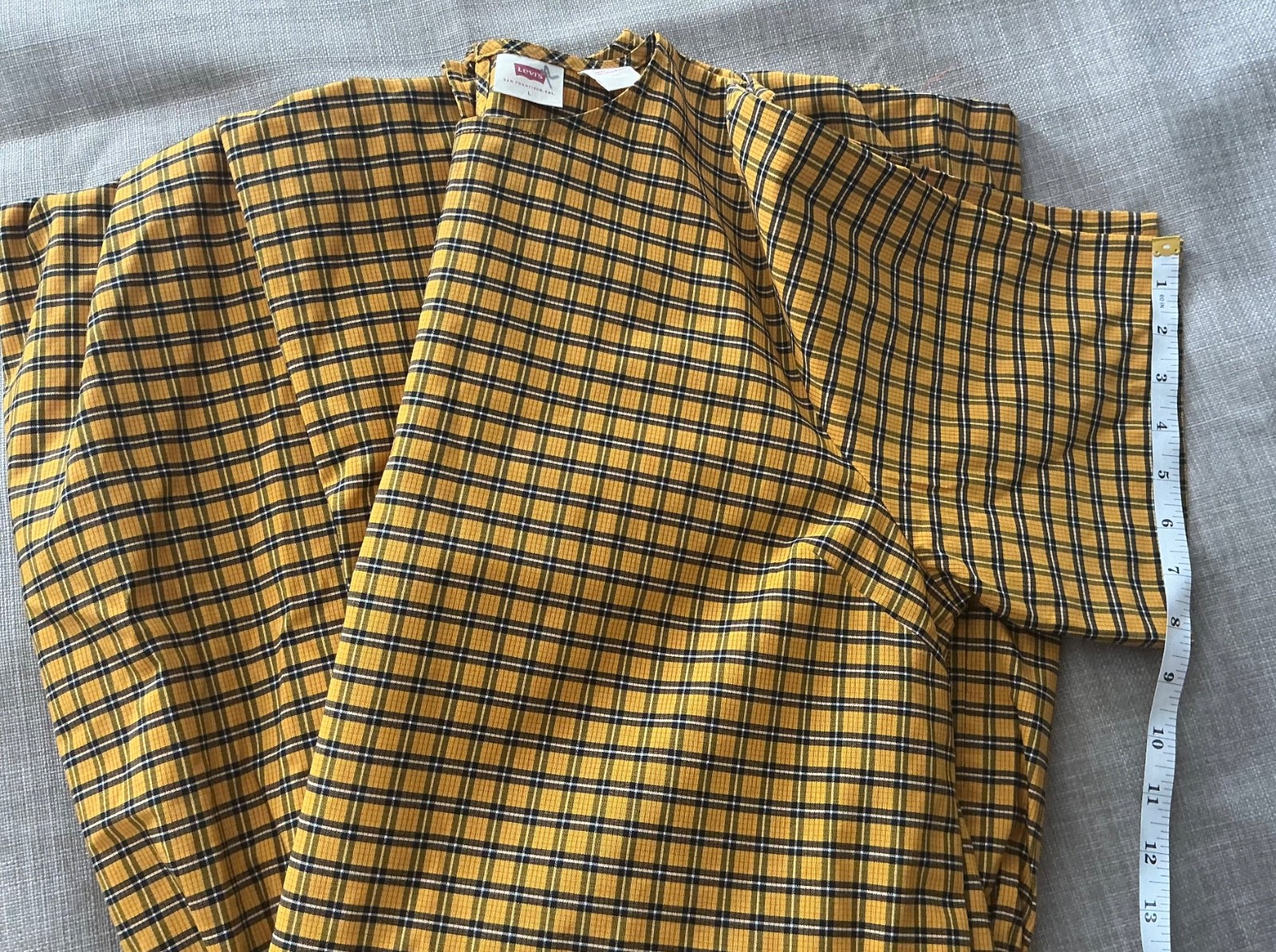 LEVI’S Aberdeen Taffeta Plaid Drop-Waist Dress with Pockets & Bubble Hem Size L
