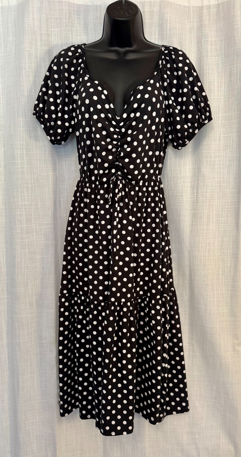 Caution To The Wind: Any occasion dress with plunging neckline &fitted bodice, L