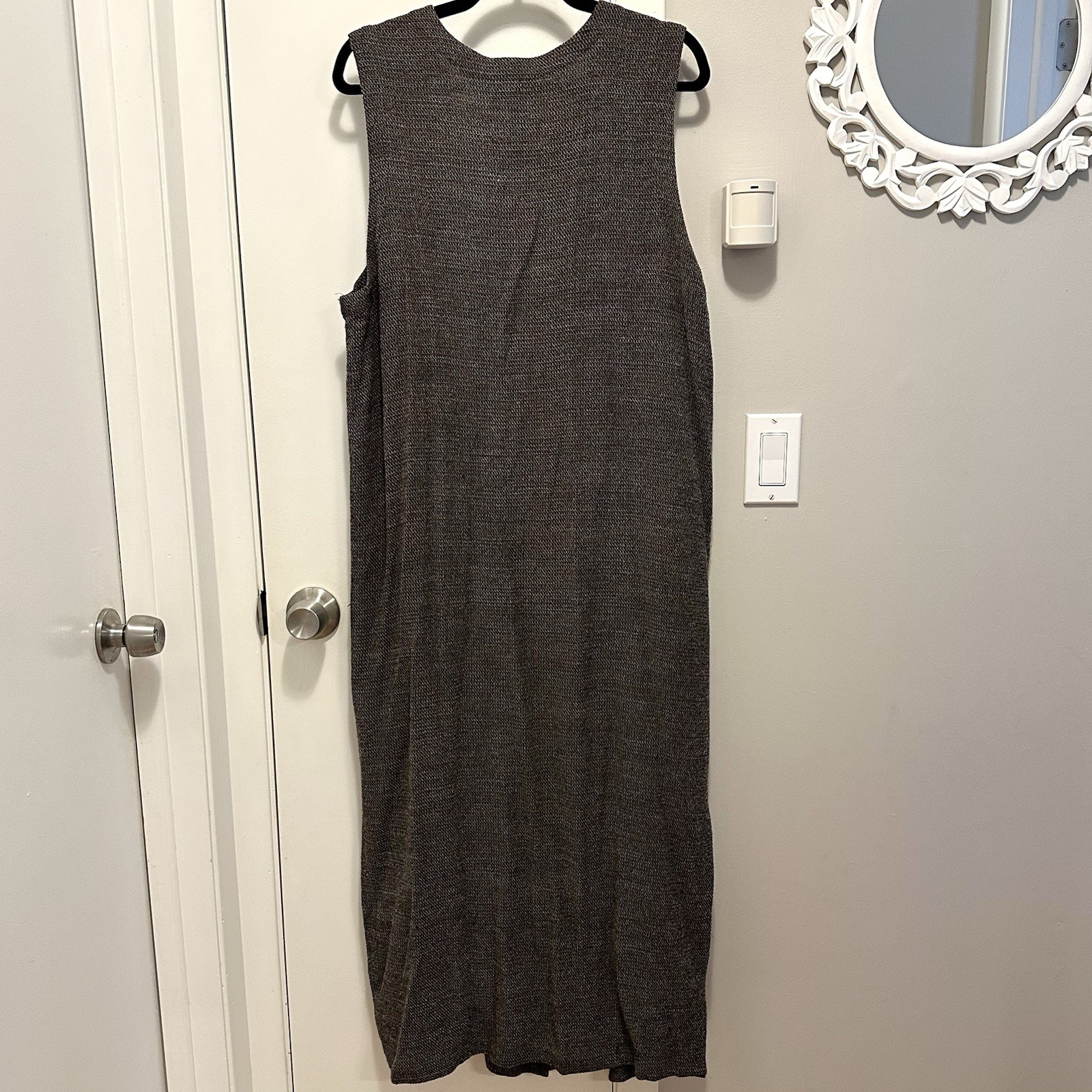 Vintage 80s EILEEN FISHER Brown Rayon/Wool Textured Women’s Maxi Vest Dress L/XL