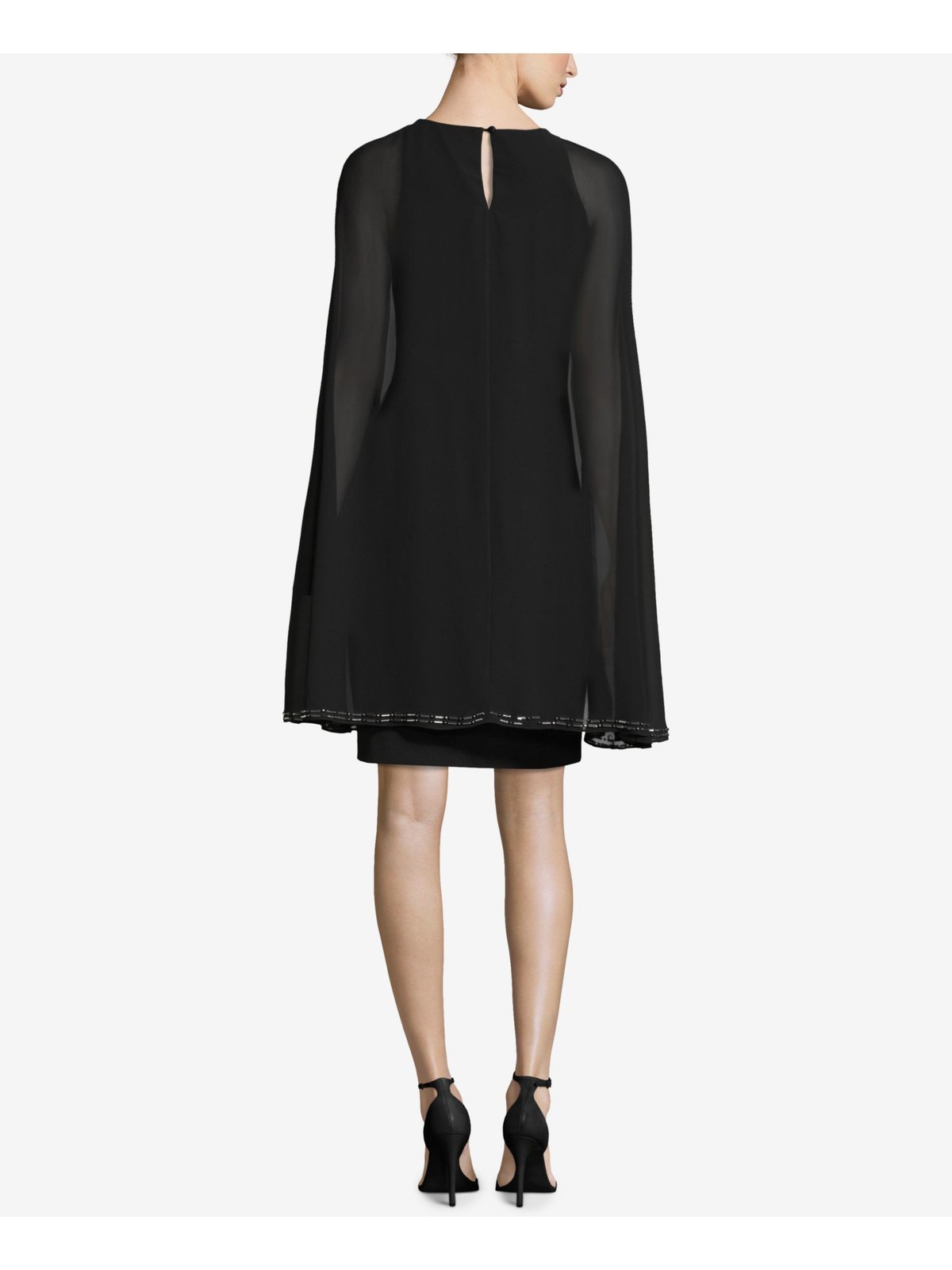 BETSY & ADAM Womens Black Long Sleeves Above The Knee Shift Dress Petites 14P