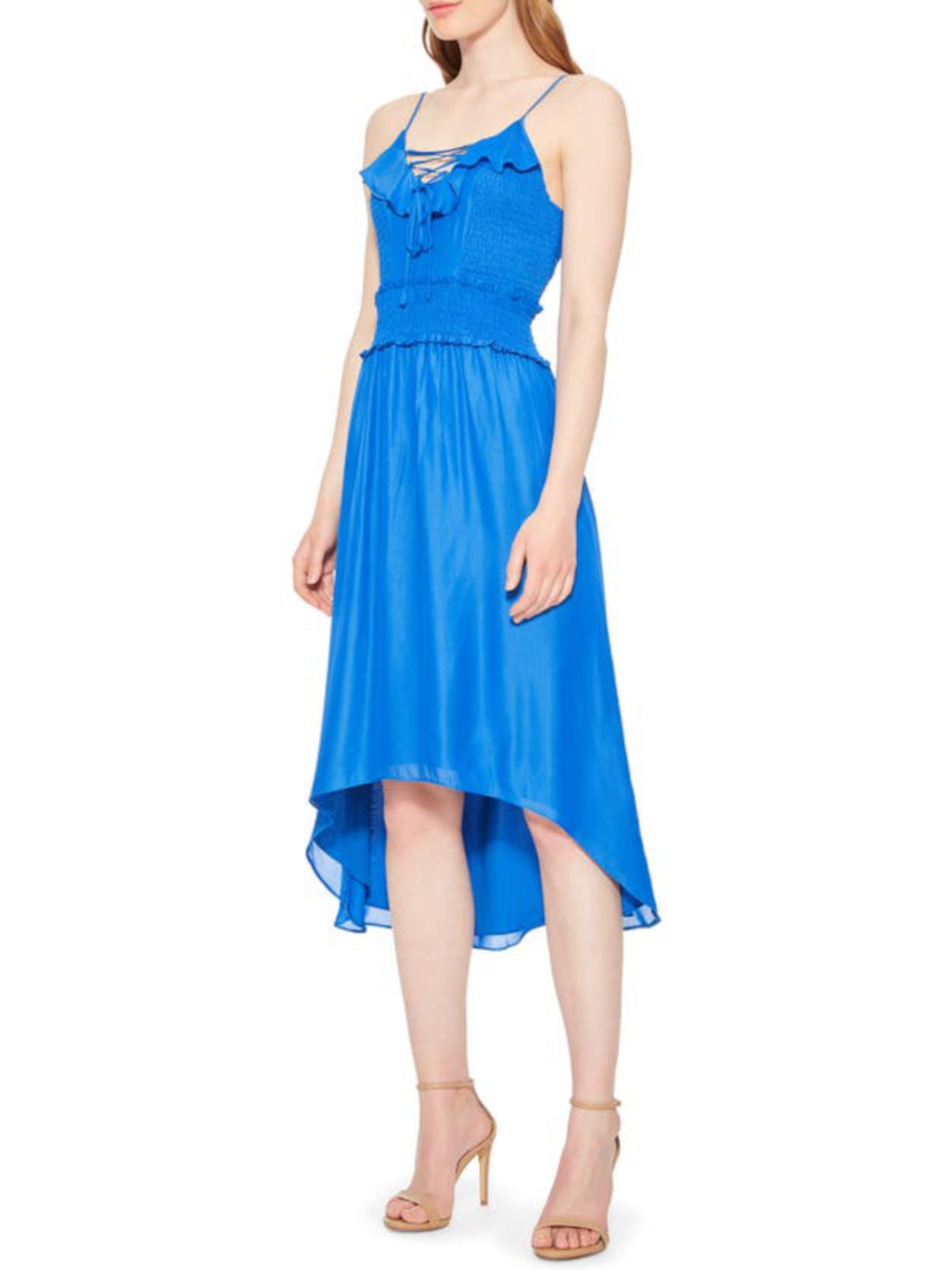 PARKER Womens Blue Tie Adjustable Straps Spaghetti Strap Midi Hi-Lo Dress 4