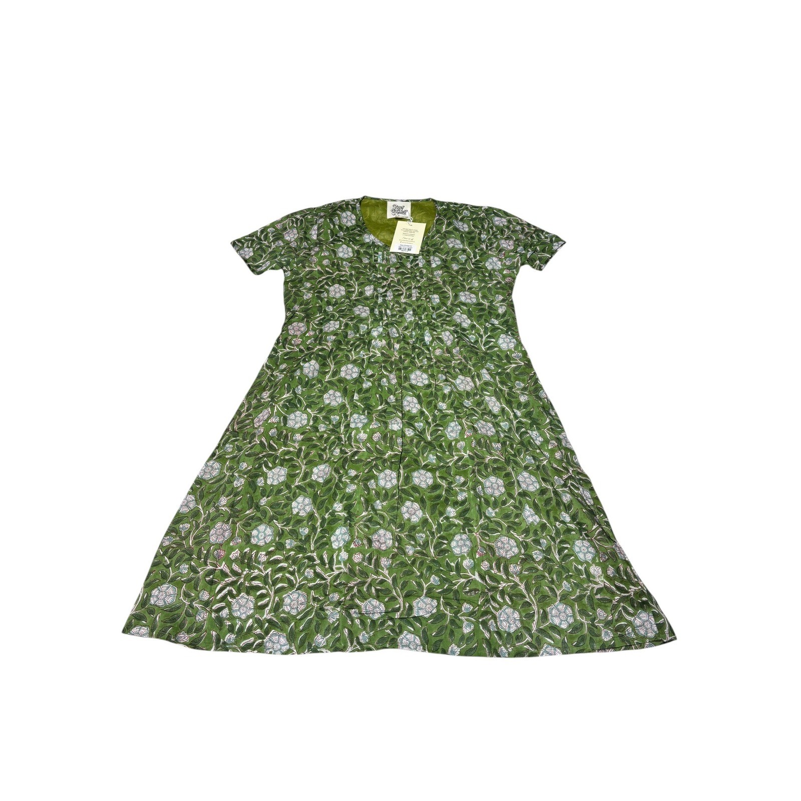 NWT River Goddess Devi Tunic Forest Green Floral Organic Cotton Dress Womens M