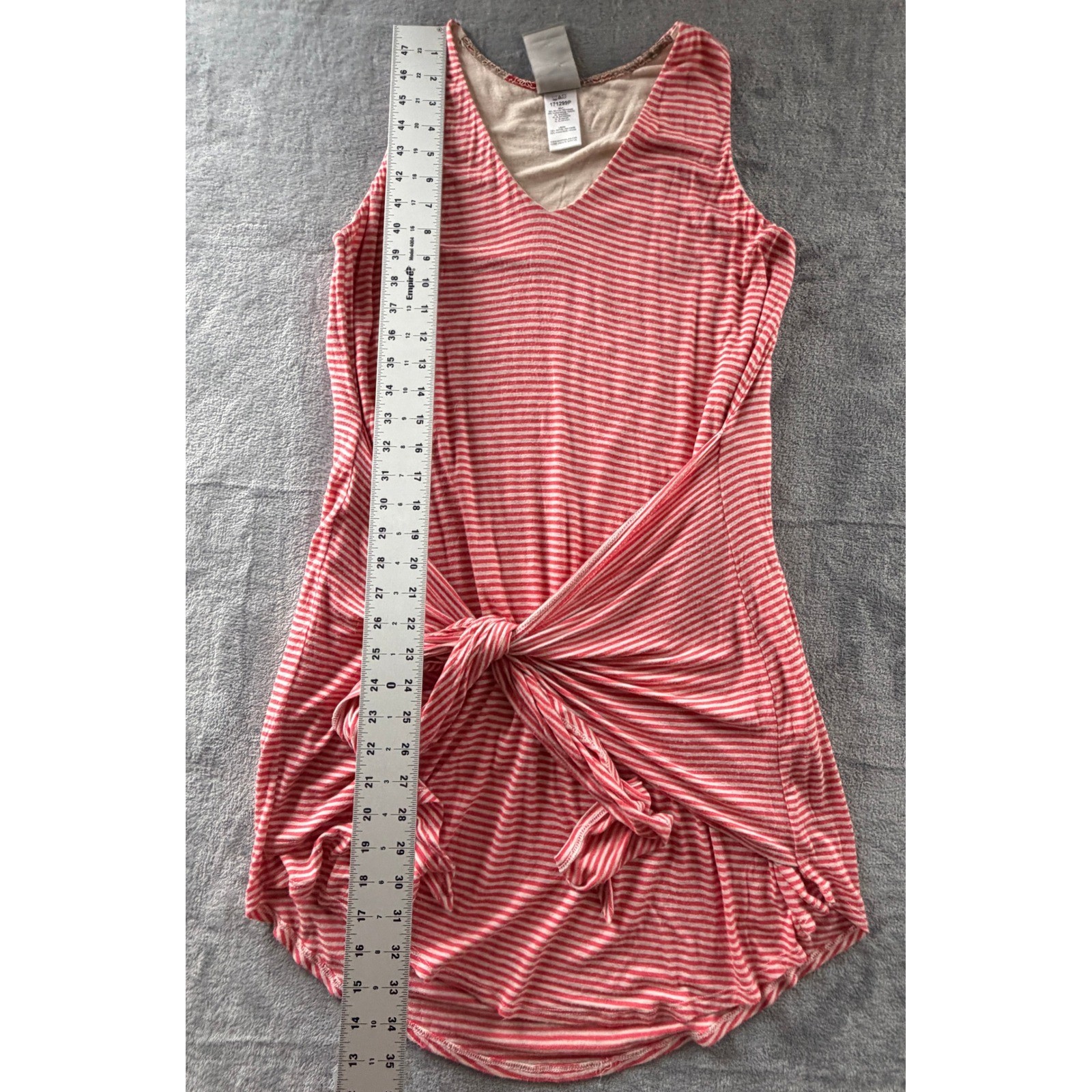 Dolan Left Coast Collection Red White Striped Front Tie V-Neck Dress Petite M