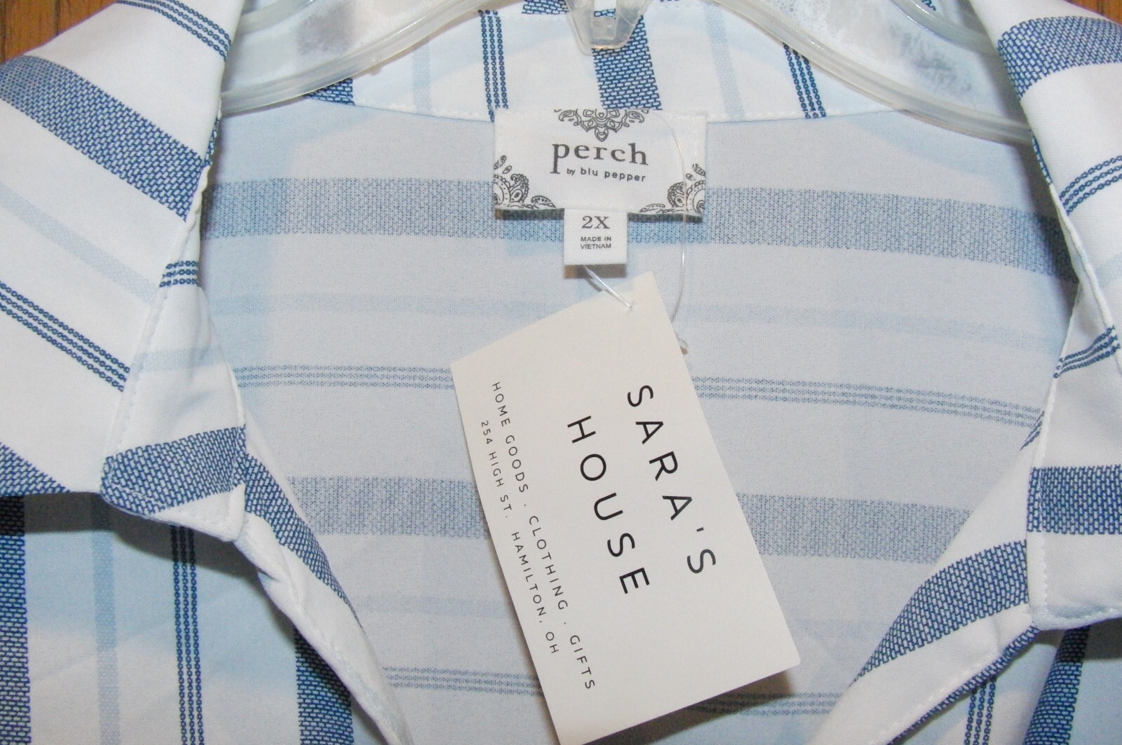 Perch by Blu Pepper Sofia Belted Shirt Striped Polyester Dress 2XL NEW $42