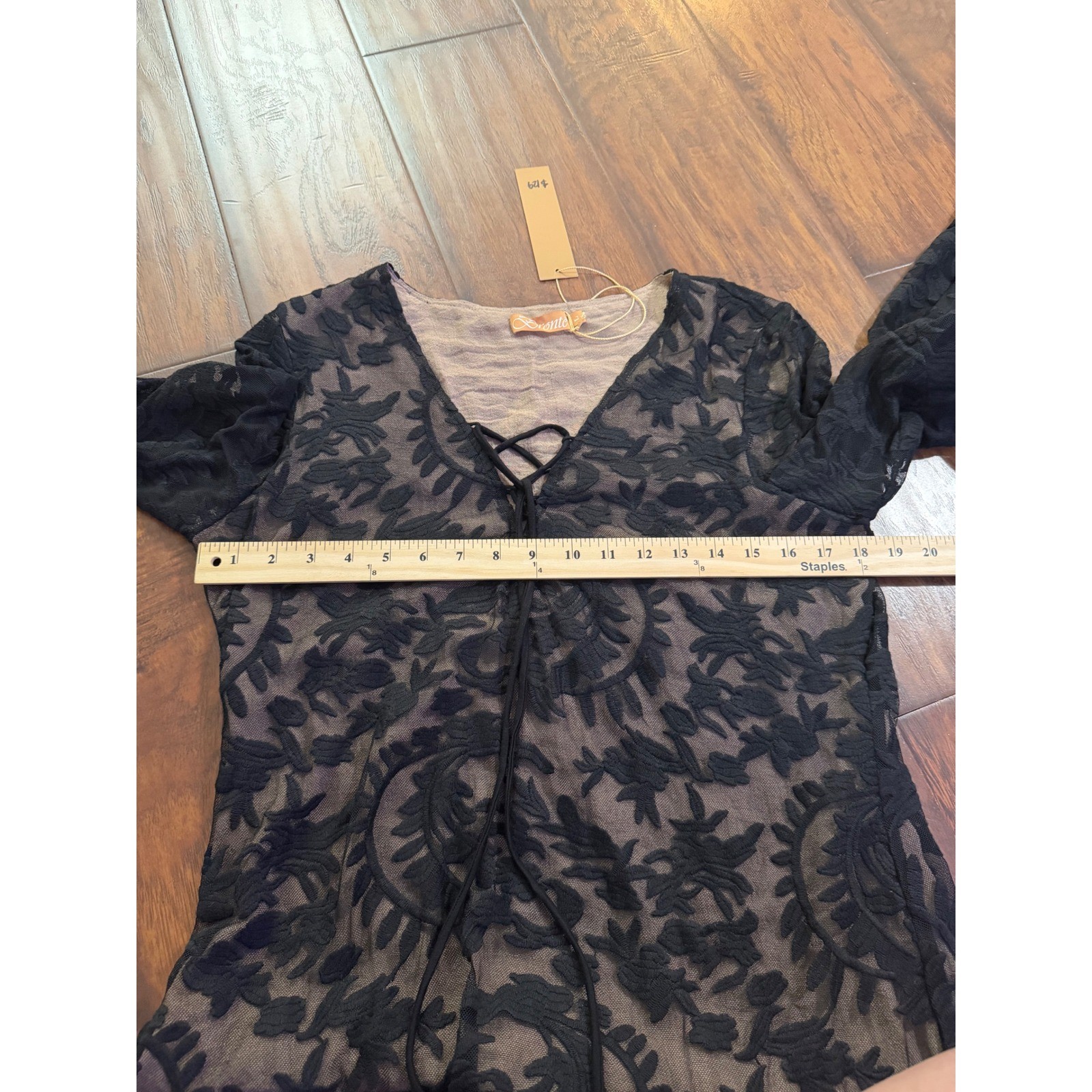 Brontë Women’s Large Black Embroidered Mesh Lace Overlay Dress Boho Sheer NWT