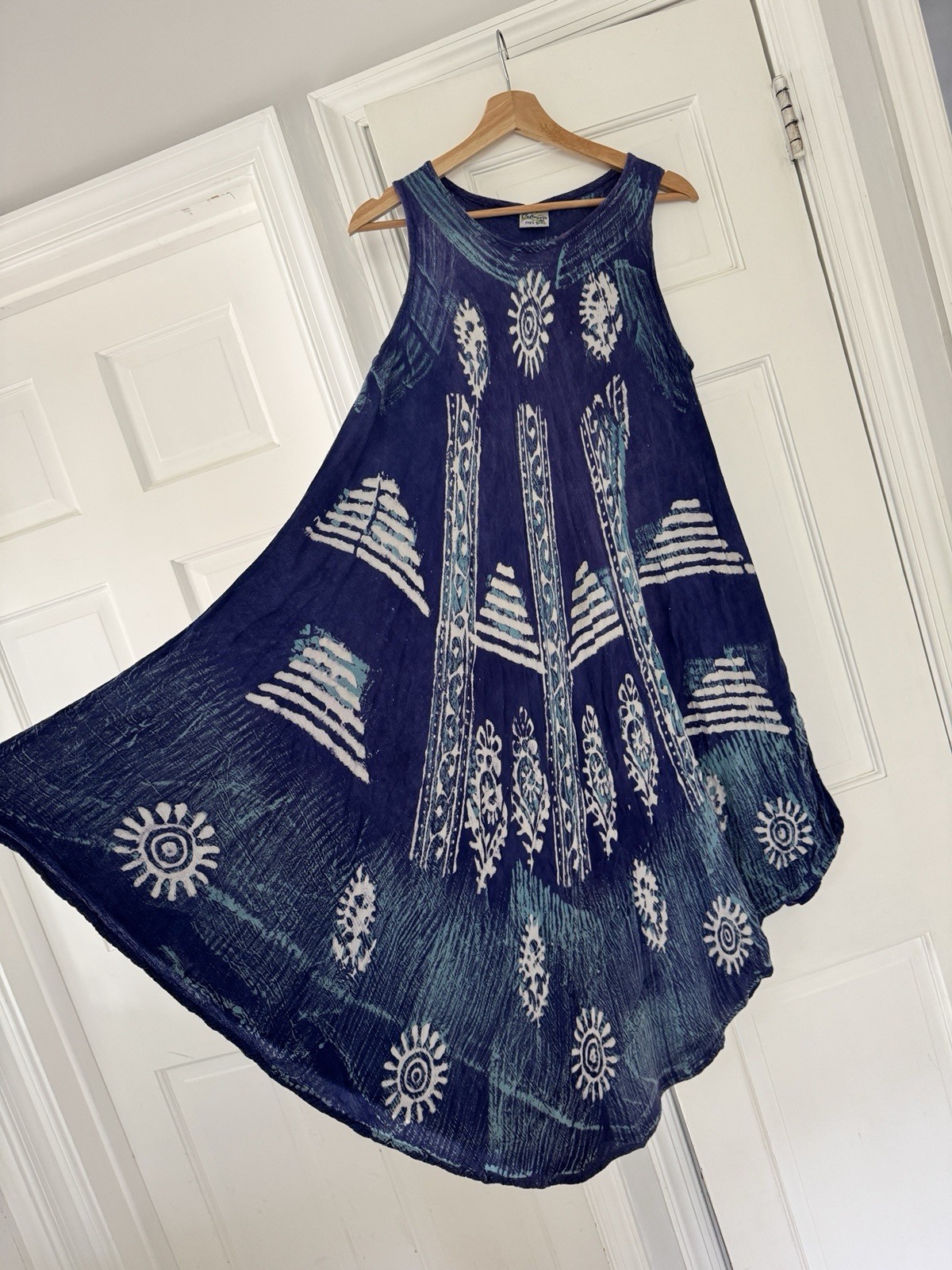 Women’s Tie Dye Boho Navy Blue Sundress ONE SIZE Casual Beach Dress