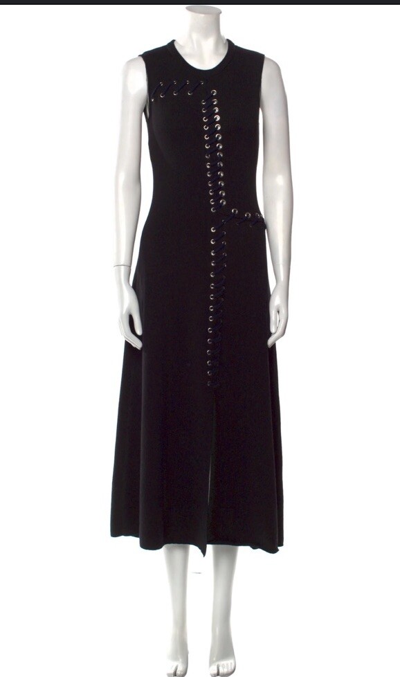 Cedric Charlier Lace Up Knit Long Dress Sz44/8 Black $1295