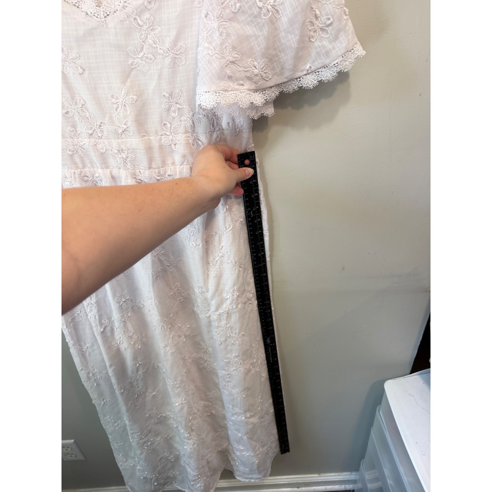 Shein White Eyelet Embroidered Maxi Dress Flutter Sleeve Smocked Back Large