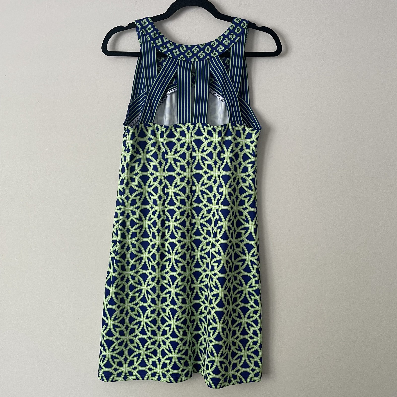 Gretchen Scott Isosceles Biltmore Shift Dress Green Blue M Stretch Knit Preppy