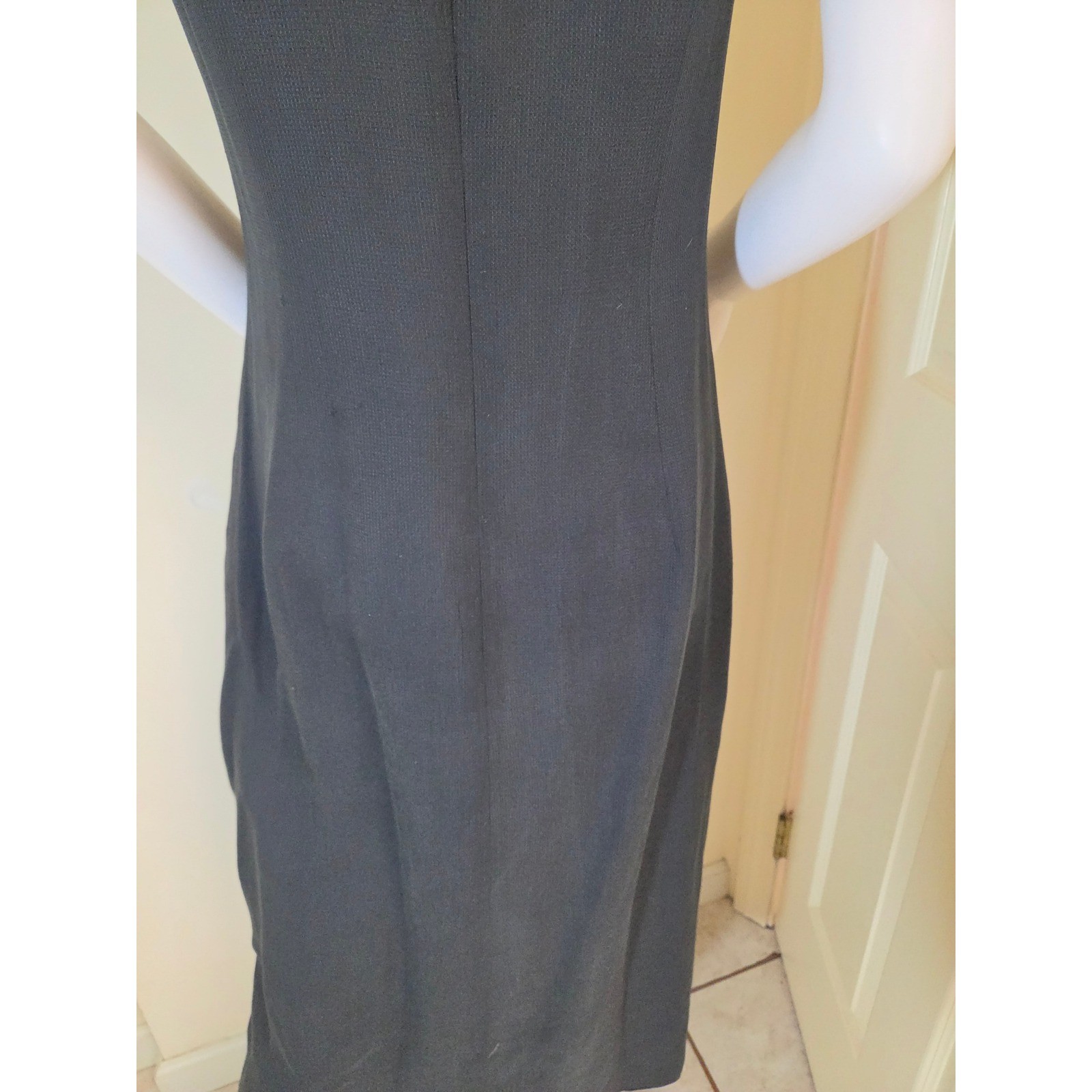 Finity Black 100% Silk Short Sleeve Midi Dress Size 4 Textured Crew Neck Lining