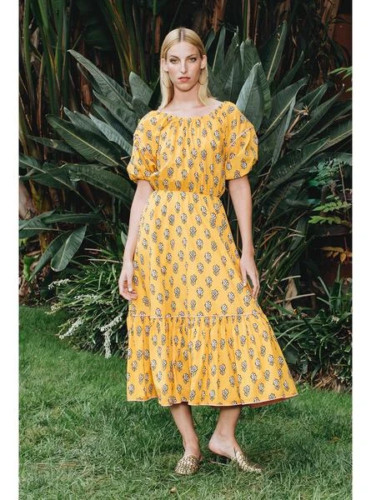 Rhode Resort Frida Printed Midi Dress Floral Off The Shoulder Vacation M 231156