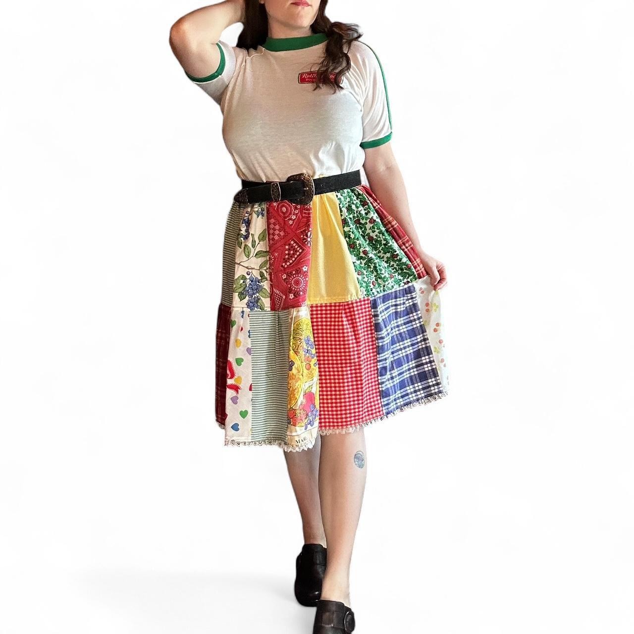 Handmade Reworked Upcycled Vtg Ringer Rolling Rock Tee Patchwork Dress Women M/L