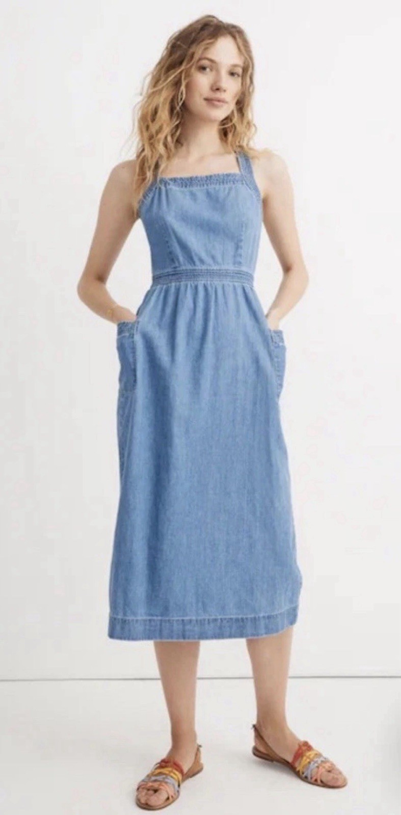 Madewell Denim Apron Midi Dress Sz 4 Indigo Wash