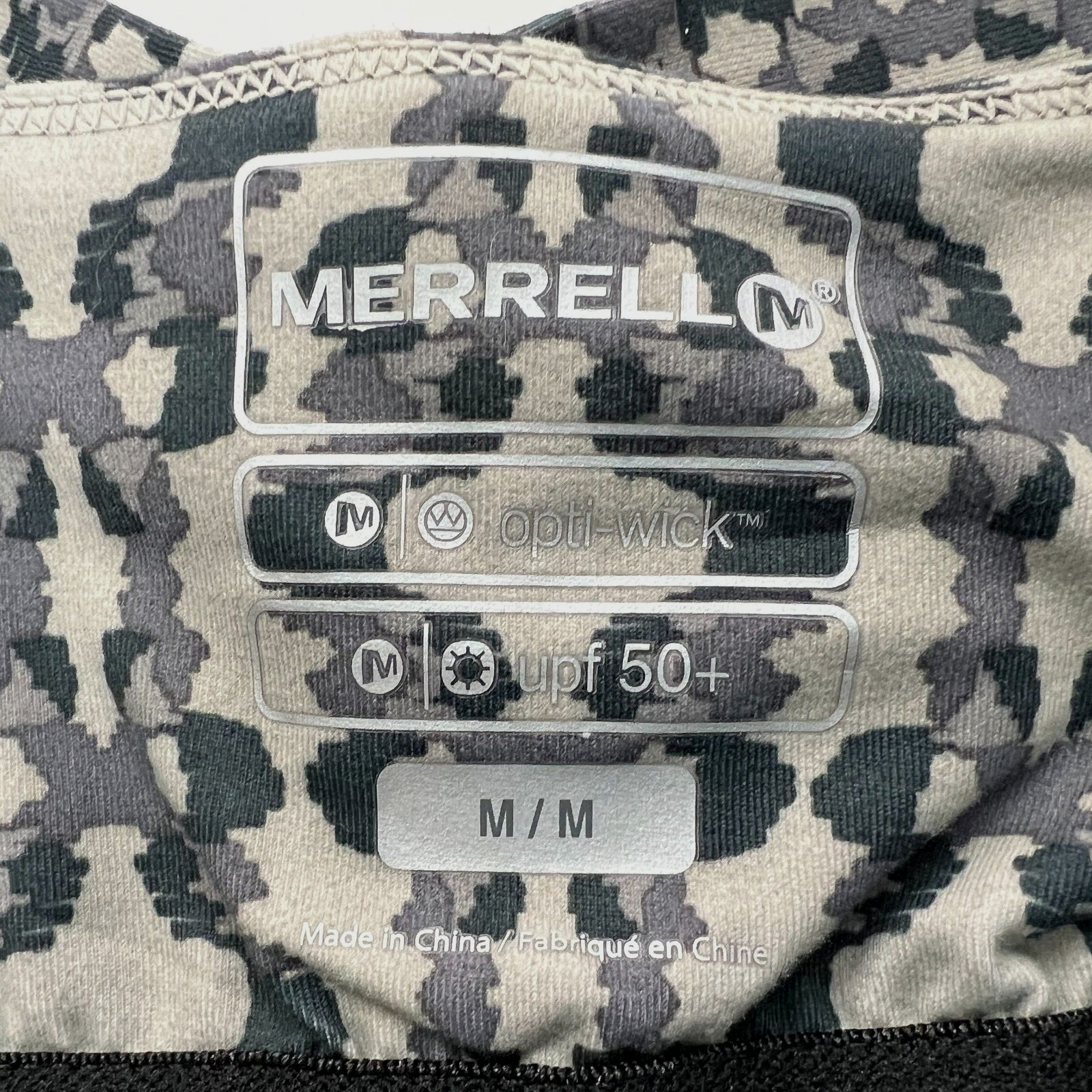 Merrell Womens M Gray Print Opti Wick UPF Strappy Dress Shelf Bra Beach Active