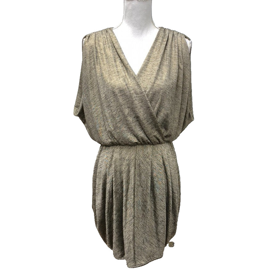 Black Halo Mini Dress Womens Large Gold Sharkbite Hem Faux Wrap Going Out