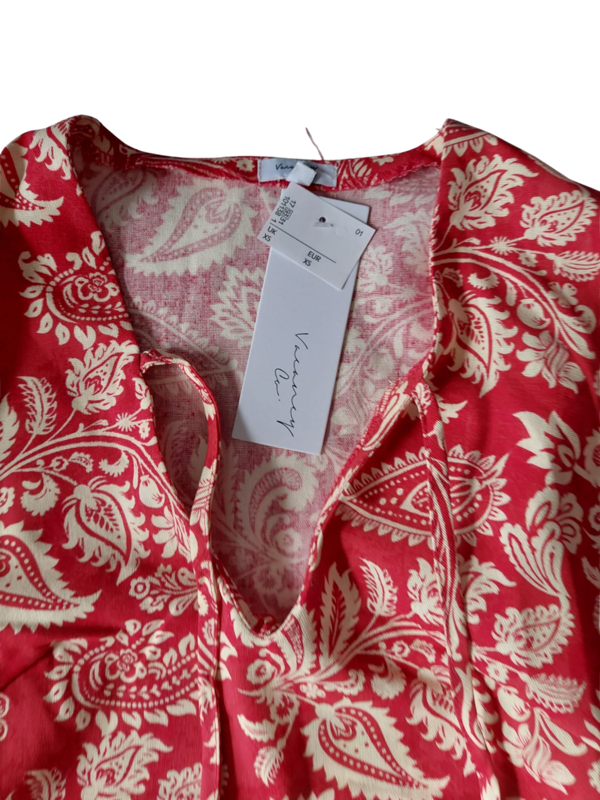 Vacancy Co. Red & Cream Patterned Mini Dress Brand New With Tags Size XS RRP£35