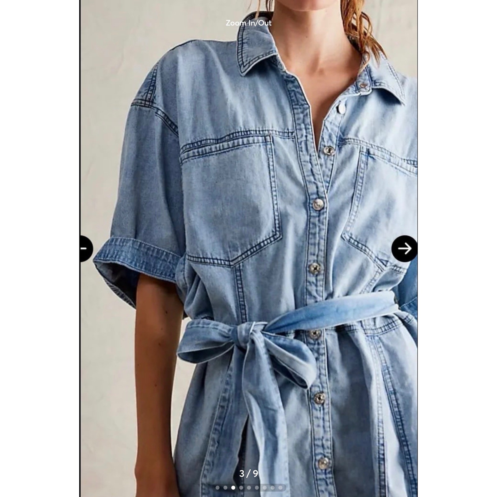 Free People We The Free Jenny Tunic Denim Mini Dress Light Wash Blue XL No Belt
