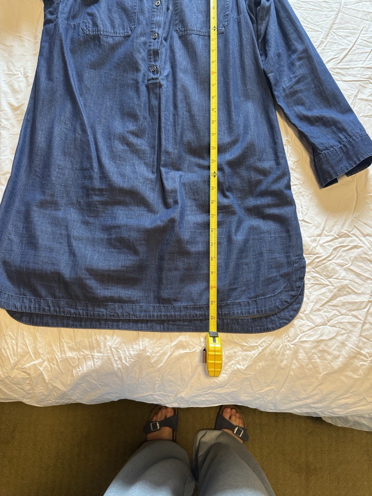 Old Navy Dress Womens Medium Dark Blue Chambray Long Sleeve Popover Shirt Shift