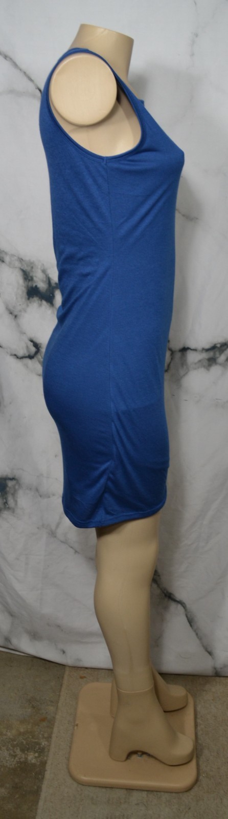 BTFBM Blue Sleeveless Dress Small Lined Ruched Side Seams Stretch Poly Blend