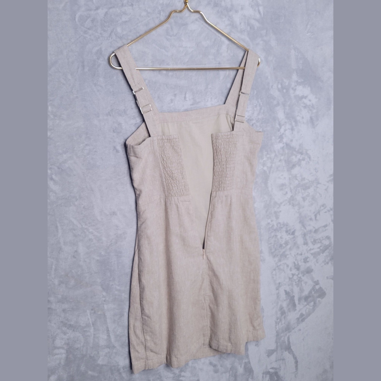 ABERCROMBIE & FITCH Oatmeal Mini Sundress Size S *Tall Ruched Sleeveless Linen