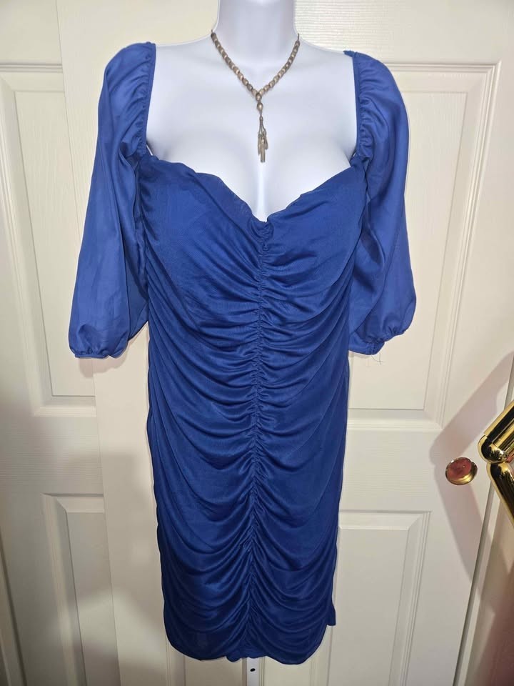 New Women Plus Size Off Shoulder Mesh Long Sleeve Ruched Midi Dress Size 2X
