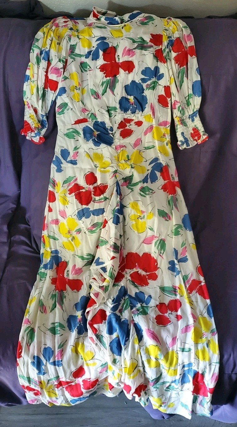 Rixo x Target Sz 6 White Floral Midi Dress Bold Maximalist Artsy Dopamine Resort