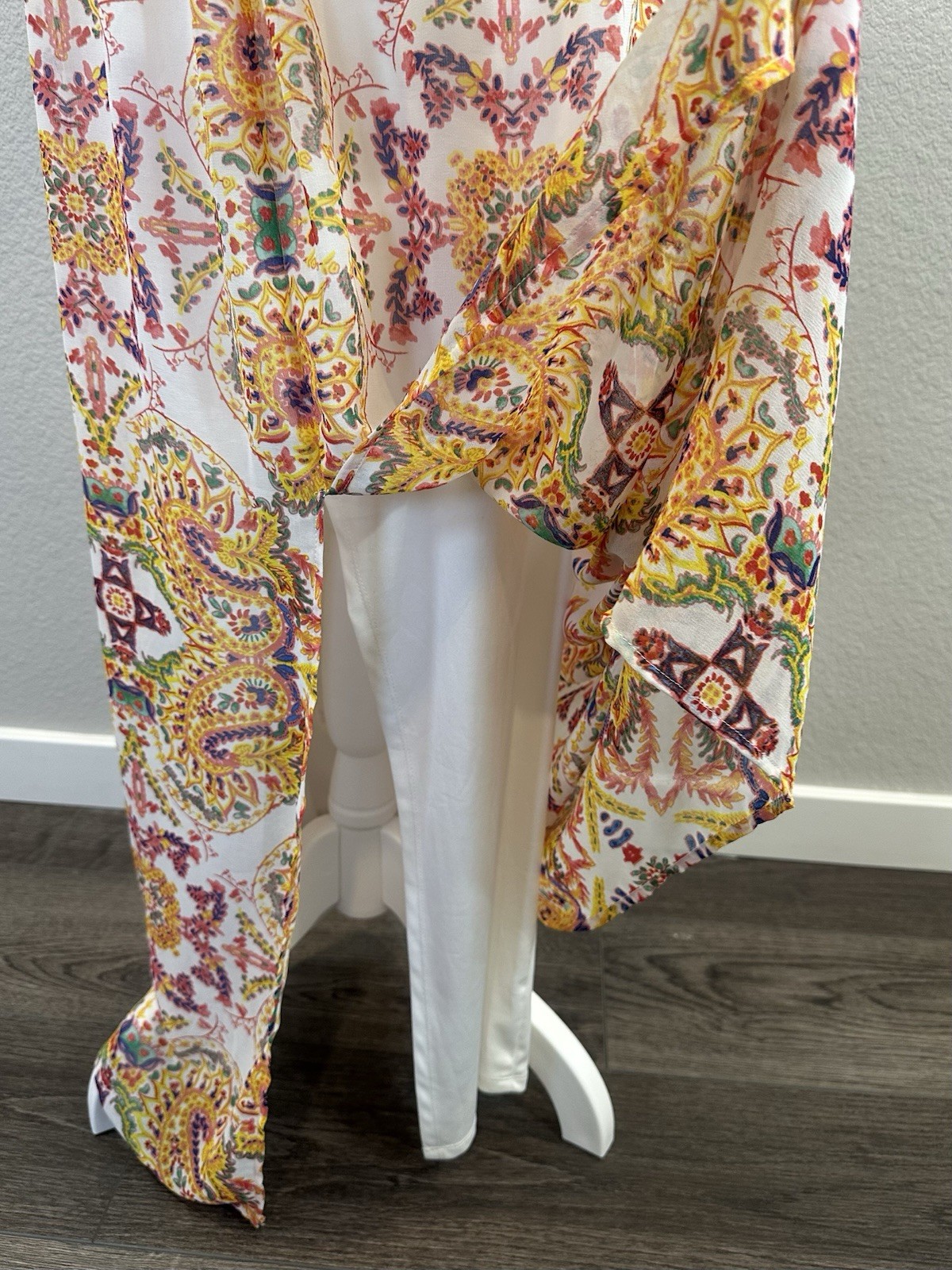 Lily Rose White Lace Bodice Paisley Elegant Women’s Maxi Dress – Size S