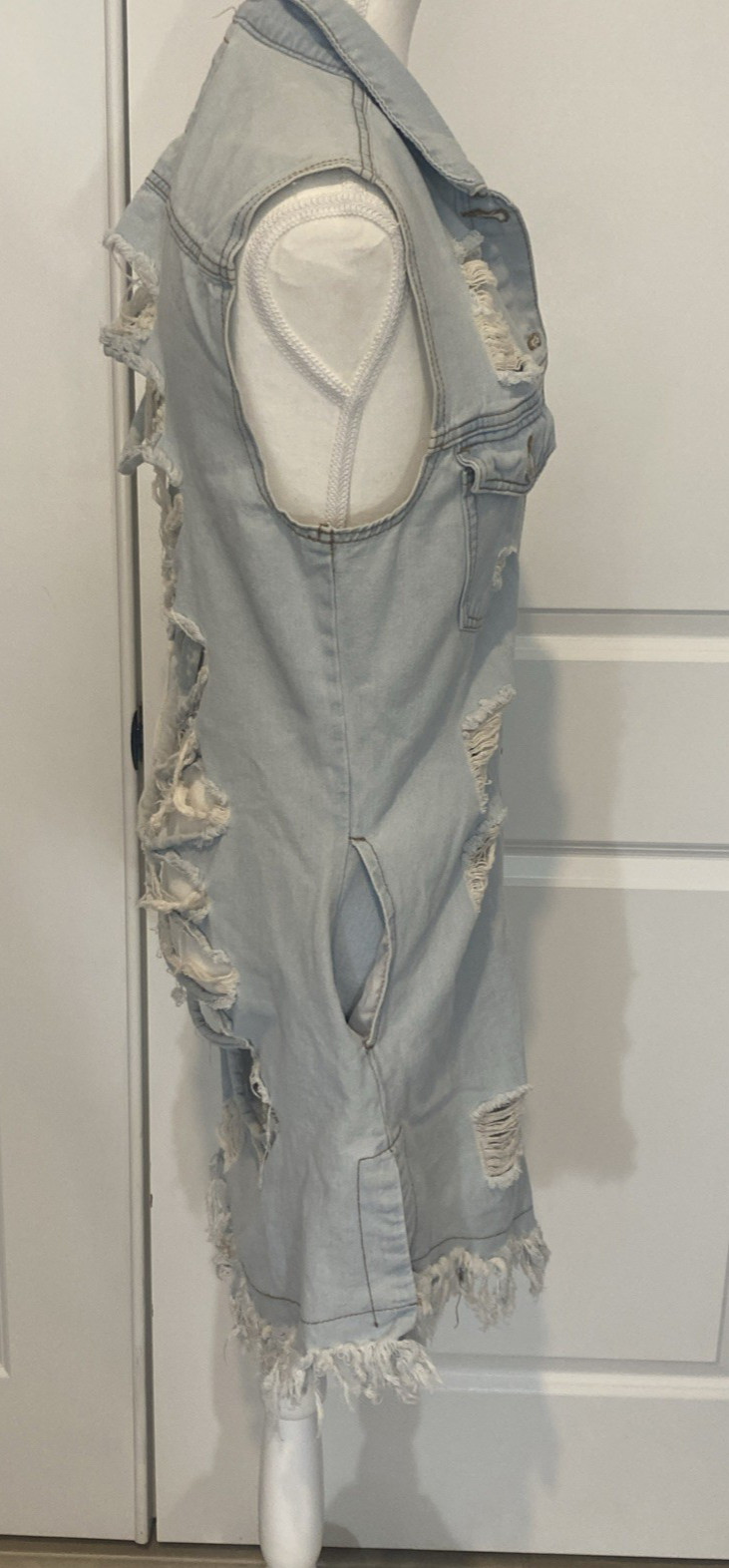 Highway Jeans Denim Duster Jacket M Light Wash Blue Button Up Distressed Shacket